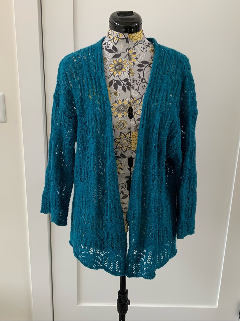 Lucky Brand Teal Open-Front Lace Knit Cardigan